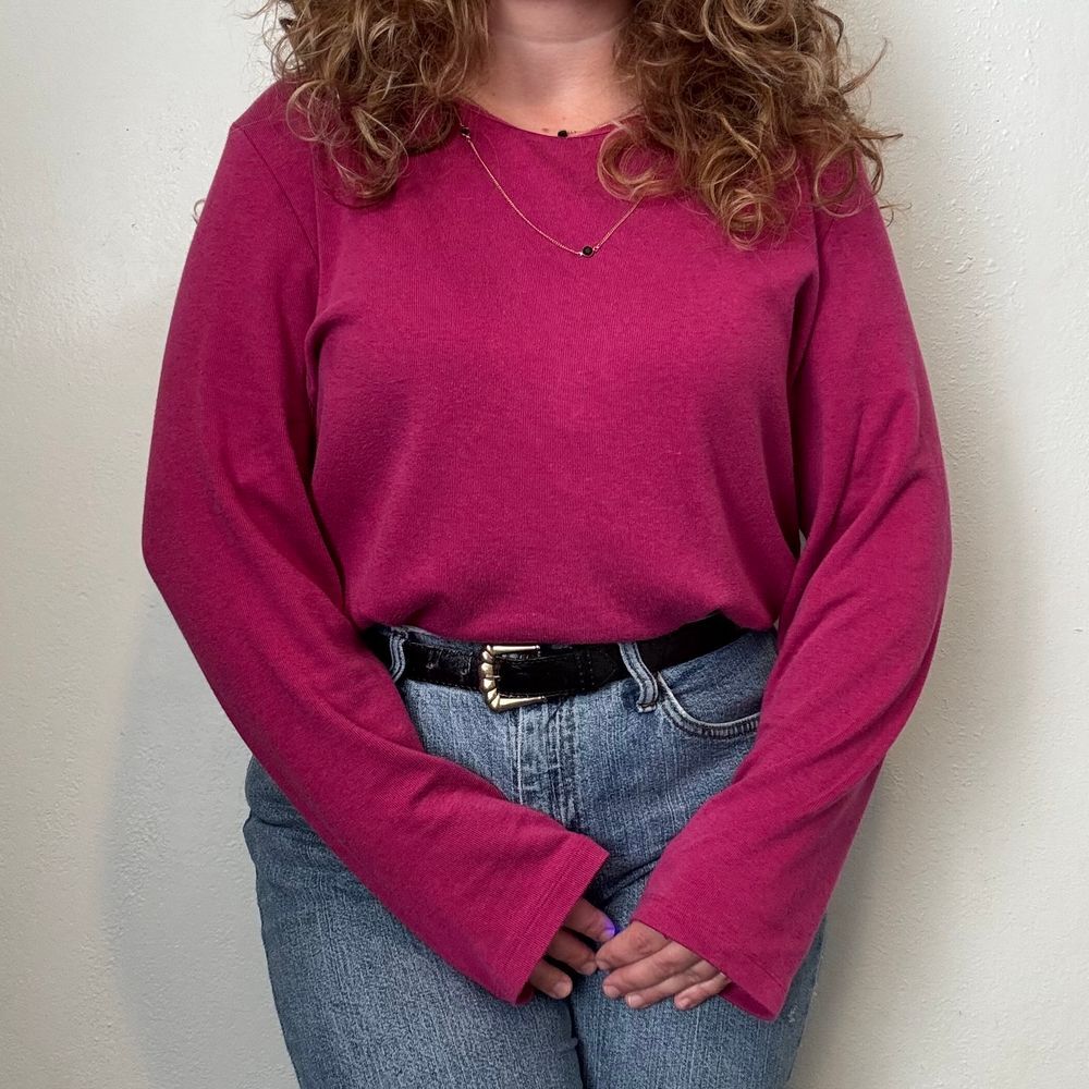 Vintage Y2K JM Collection Long Sleeve Magenta Pink Sweater Women's Sz XL Stretch